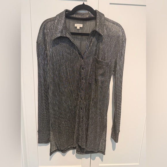 Pilot Metallic Buttowndown shirt - Anthropologie size small - silver - Picture 3 of 4
